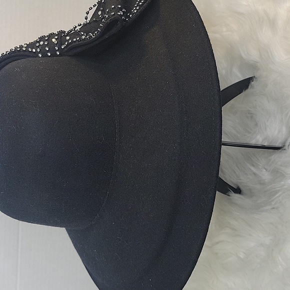 Fine Millinery Black Wool Wide Brim‎ Derby Hat with Rhinestone Bow main image 7